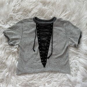 Reversible Gray Lace-Up Women's Crop Top - FASHION NOVA
